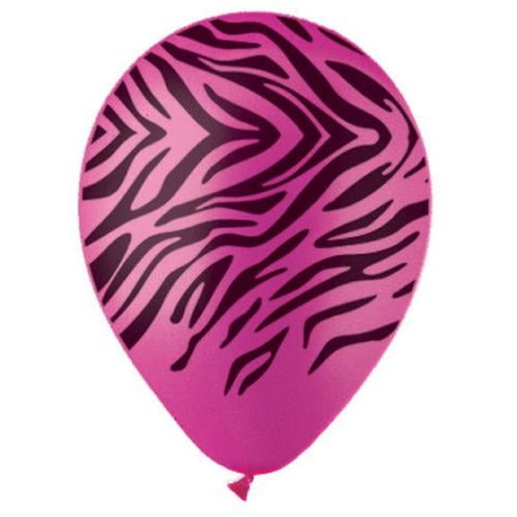 LOONBALLOON Safari-Jungle Balloons, 12″ ALL-ROUND ZEBRA ROSE/ BLACK INK (50x pcs)