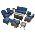 thumbnail image 4 of Ovios 10 Piece Outdoor Patio Furniture Set All-Weather Wicker Rattan Conversation Set with High Back Swivel Chairs & Propane Fire Pit Table, Navy Blue, 4 of 12