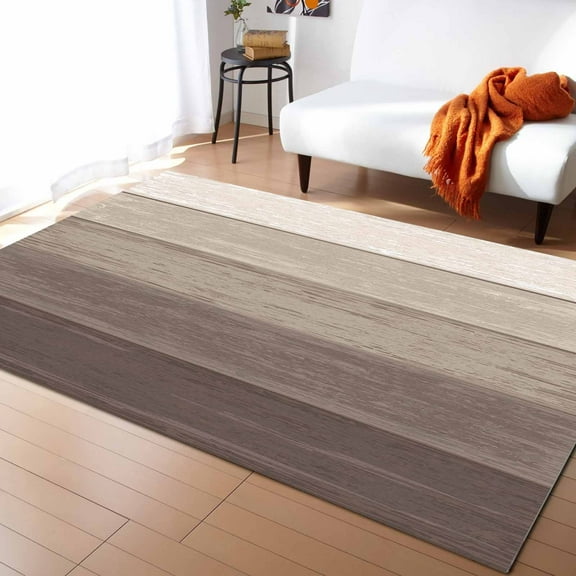 Stripe Area Rug 4'x6' Khaki Striped Gradient Rustic Wood Board Washable Area Rugs Non Shedding Floor Carpet Rubber Backing Non-Slip Indoor Mats for Living Room Bedroom Kitchen