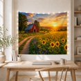 thumbnail image 5 of Red Barn and Sunflower Field in Pastoral Sunrise, Dreamy Impressionist for Nature Lovers, Scenic Countryside Art, Thanksgiving Gift, Tapestry Wall Hanging for Living Room and Dorm, 5 of 7