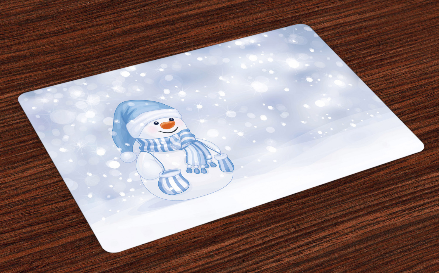 Winter Placemats Set of 4 Kids Toddler Design Happy Snowman Cartoon Style Figure Merry Christmas