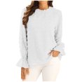 thumbnail image 1 of Blusa suelta sólida de chifón de manga larga con cuello redondo y cuello con volantes para mujer Fridja  bvmnju2201, 1 of 6