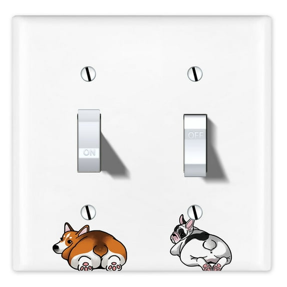 WIRESTER 2-Gang Toggle Wall Plate/Switch Plate Cover, Animal Pembroke Welsh Corgi Dog French Bulldog