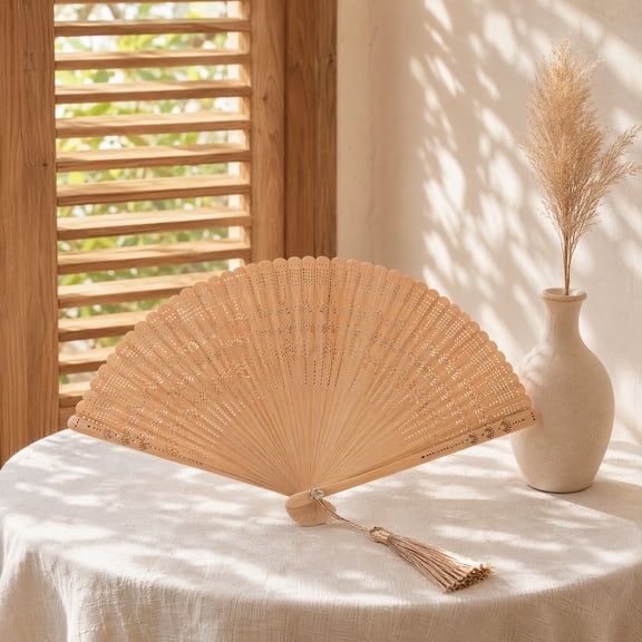 SILENRADAWN Hand Held Fan Bamboo Hand Fan Elegant Women Ladies 1Set Brown