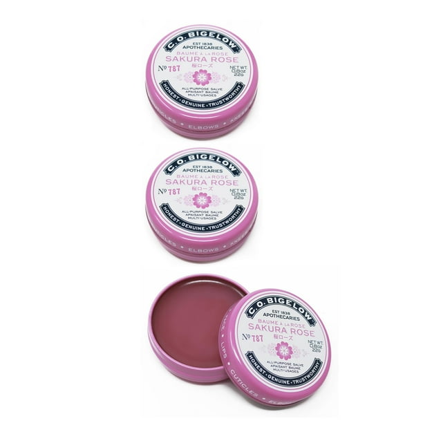CO. Bigelow Sakura Rose Salve Tins Pack de 3 latas de bálsamo labial multiusos para labios cutículas manos y piel seca bálsamo labial Set 0.8 oz
