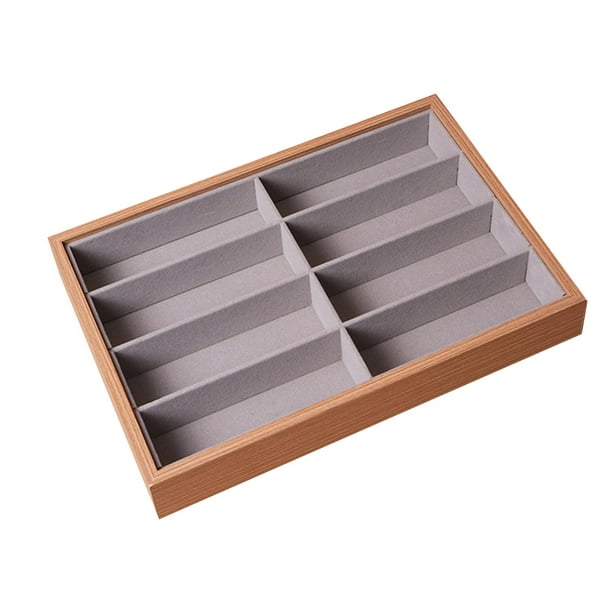 Caja de almacenamiento para gafas de sol con compartimento de terciopelo para mujeres, hombres, joyas, relojes y gafas. Sin tapa de palisandro