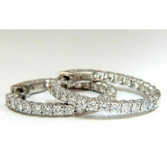 4CT Natural Diamond (I-J,SI1) Round Hoop Earring 14K White Gold Fine Jewelry for Women Gift