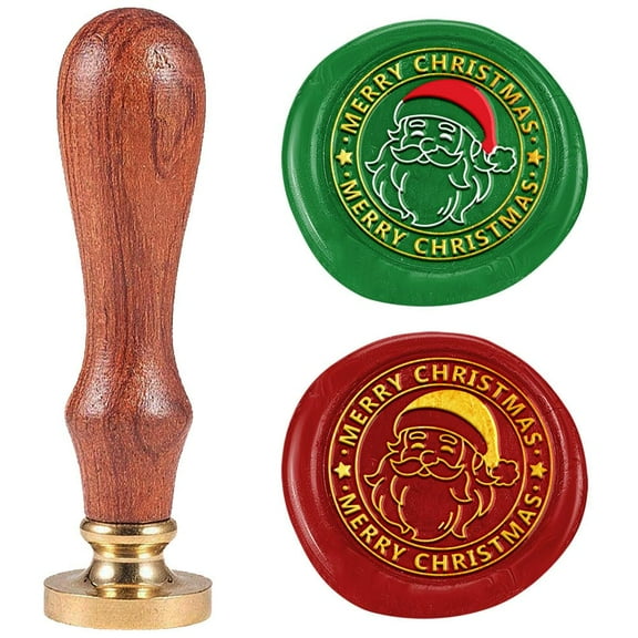 Christmas Santa Claus Wax Sealing Stamp Vintage Removable Brass Head Wax Stamp Kit with Wooden Handle for Christmas New Year Party Invitations Envelopes Gift Wine Wrap Cards Decoration White