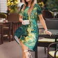 thumbnail image 3 of Naloa Turquoise Golden Swirl Print Womens Summer A-Line Dress with Pockets,Short Sleeve Dresses,Flowy Beach Swing Dress for Vacation Travel, 3 of 6