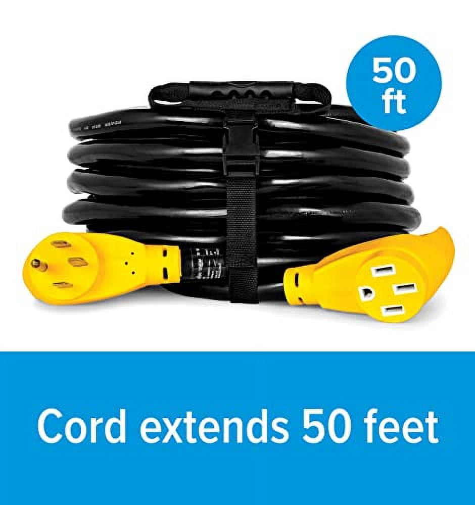 Camco Power Grip 50-Amp 50-Foot Camper/RV Extension Cord | Features Copper 6/3 + 8/1-Gauge Wires & Rated for 125/250 Volts/12,500 Watts (55199)