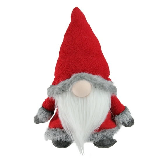 Northlight 13" Red and Gray Sitting Santa Christmas Gnome with Faux Fur Trim