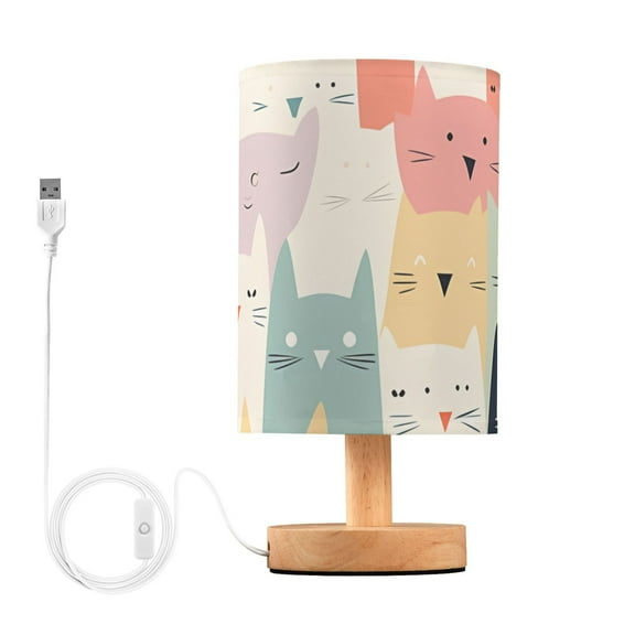 Full Of Cats Table Lamp USB Bedside Desk Nightstand Lamp Printed Gifts Small Lamp Wood Base for Bedroom Living Room Kids Room College Dorm