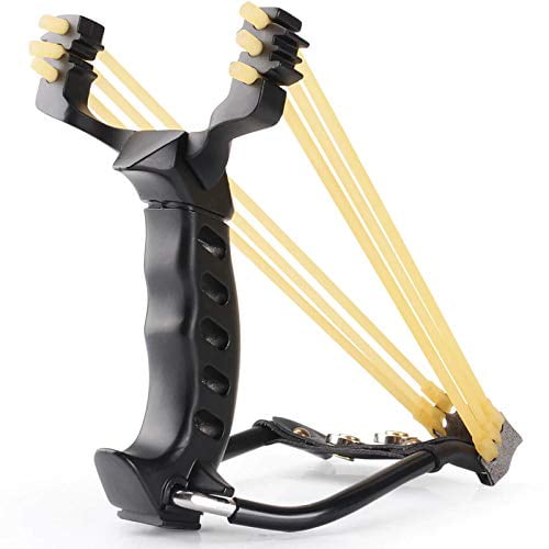 Powerful Metal Slingshot With Rubber Bands Folding Wrist - Black | Surgical Latex Power Bands | Perfect Item For Target Practice | Multicolor