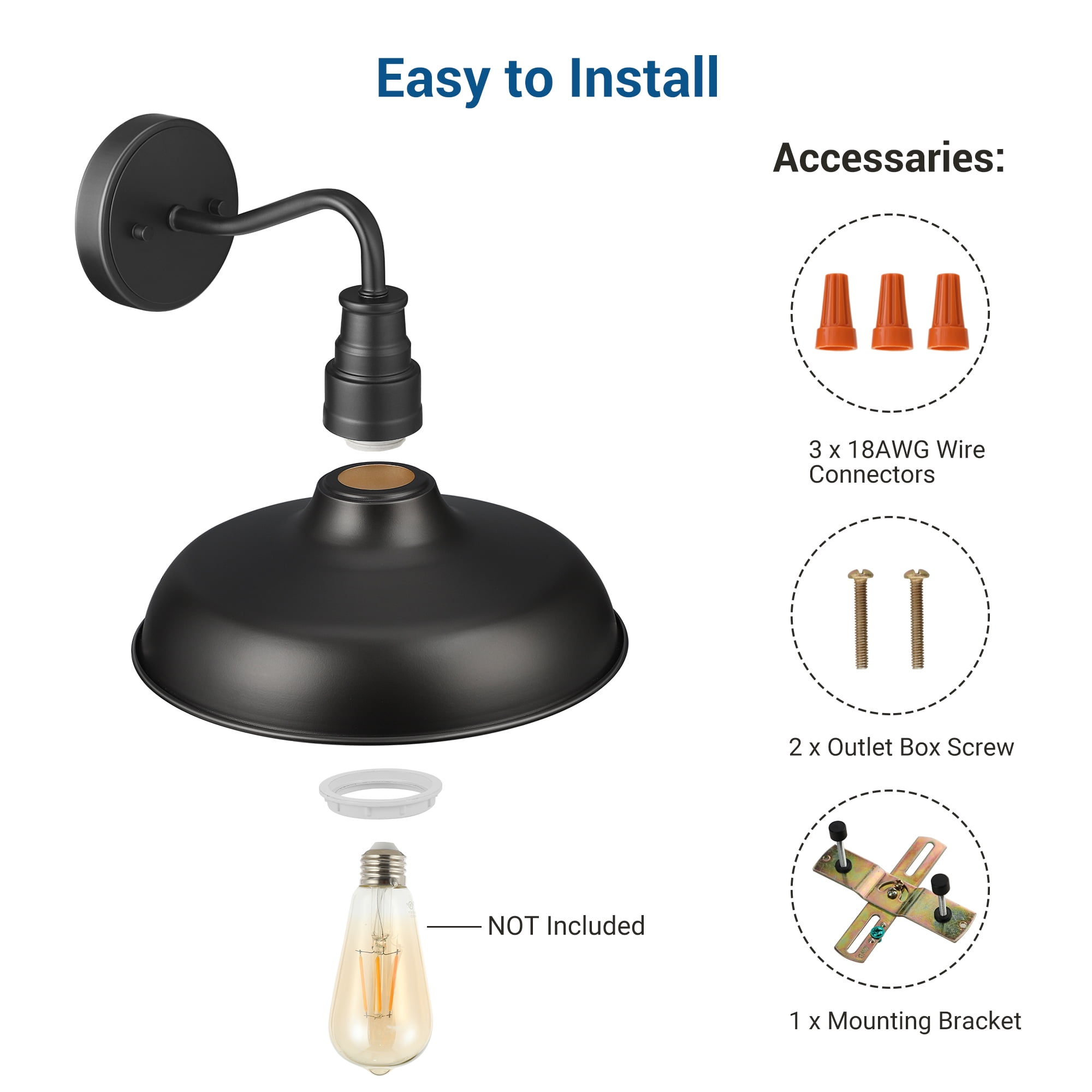 DEWENWILS 2 Pack Outdoor/Indoor Wall Light ,bedside lamp, Industrial Goose Neck Barn Light, Farmhouse Outdoor Wall Lantern Sconce, Porch Light for House Front door Entryway Garage, ETL Listed