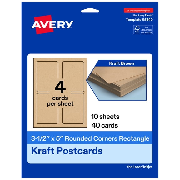 Avery Cards with Rounded Corners, 3.5" x 5", Kraft Brown, 40ct
