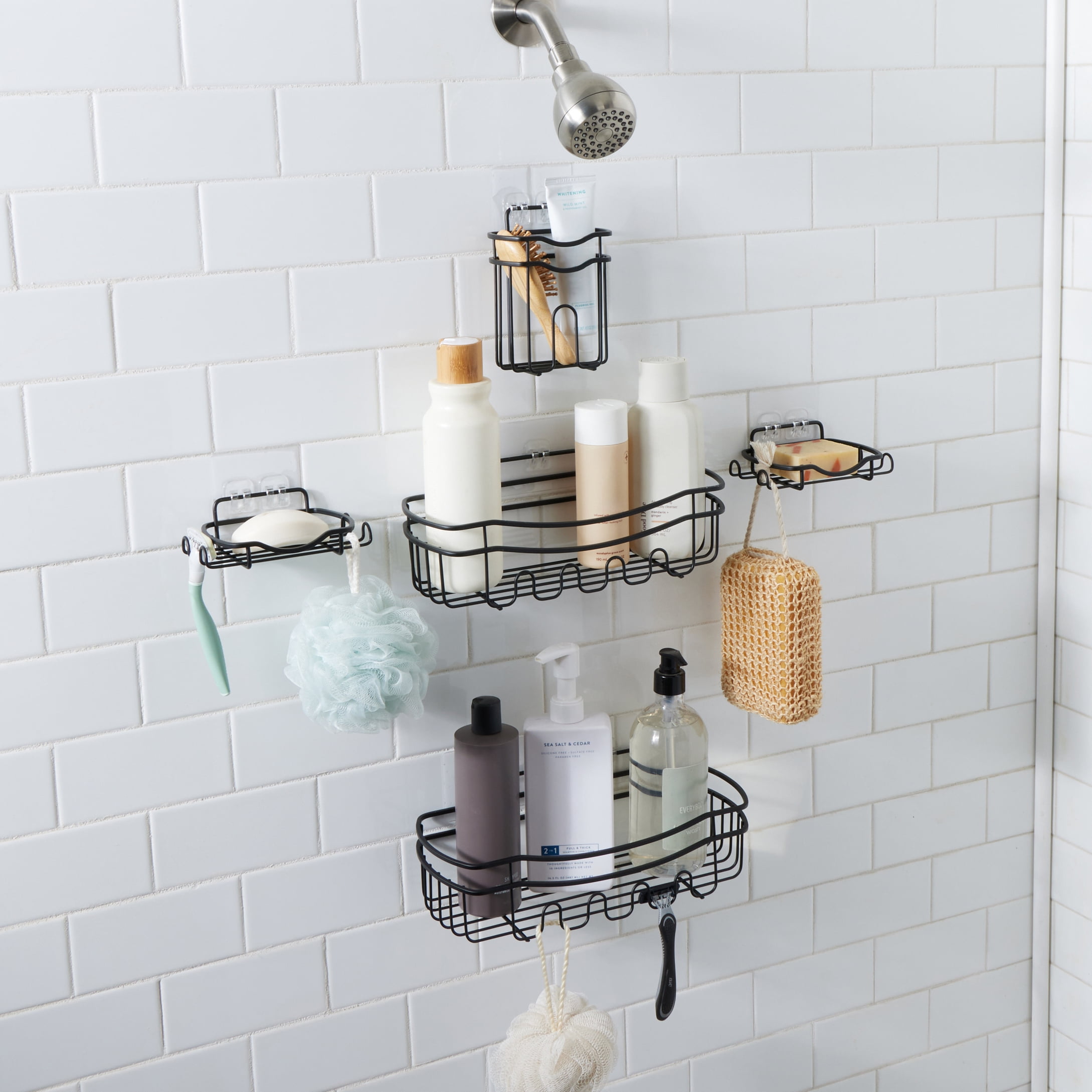 Bath Bliss 5 Piece Adhesive Shower Caddy Organizer in Matte Black