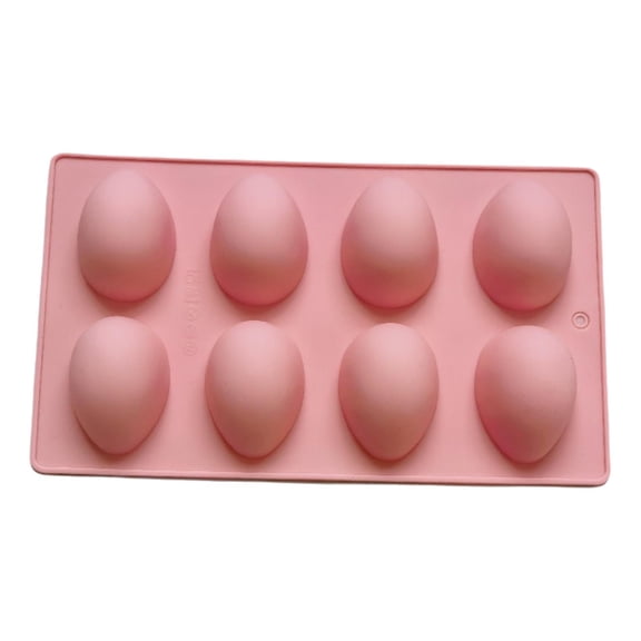 XIA0LE 8 Cavity Silicone Egg Molds For Easter Silicone Egg Pan,Food Grade Moulds For Eggs Filling 3d Chocolate Candy Jello Pudding Soap, Oven Safe Baking Cake Kit (Pink)