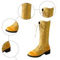 thumbnail image 5 of Rokment Vintage Embossed Mid Calf Combat Boots for Women Ethnic Casual Leather Patchwork Chunky Block Low Heels Lace up Knee High Tall Dress Booties, 5 of 9