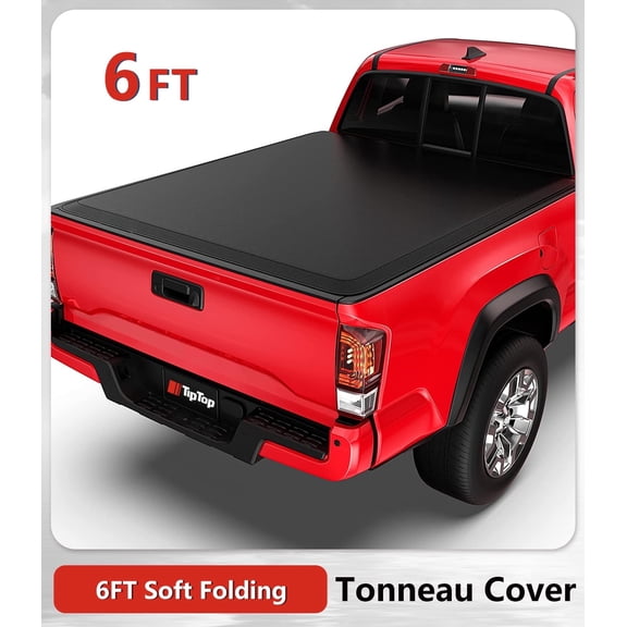 Tiptop Soft Folding Tonneau Cover Truck Bed For 2016-2023 Toyota Tacoma 6-ft Bed (73.7") | TPX3 |For Models With or Without The Deck Rail System|