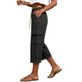thumbnail image 6 of Waffle Cargo Shorts for Women Summer Capri Baggy Below Knee Long Shorts with Pockets Drawstring Elastic Waist 3/4 Pants Black M, 6 of 8
