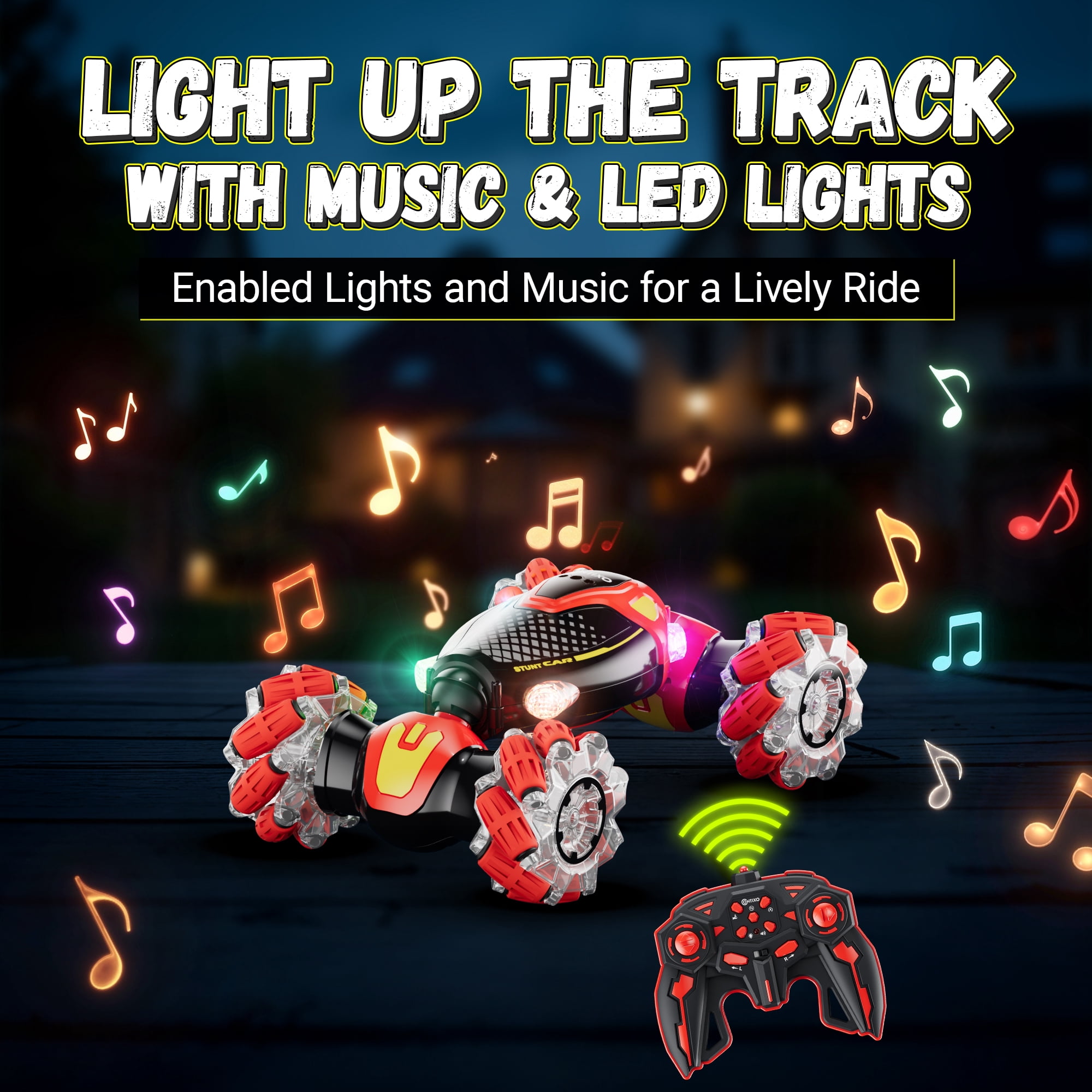 Contixo SC10 Cobra Crawler Stunt Remote Control Cars with 4WD Off-Road Mode and LED Lights, Red