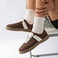 thumbnail image 5 of Domuza Women's Retro Suede Low Top Sneakers, Color Block Stripe Lace Up Casual Walking Shoes, Classic Comfort Fashion Sneakers for Daily Outdoor Wear Brown 7.5（EU-39）, 5 of 5
