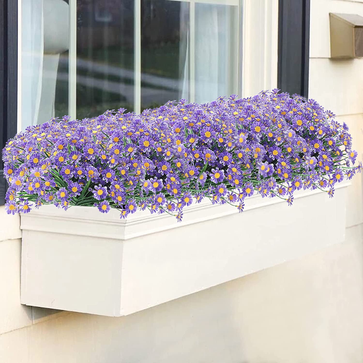 6 Bundles Artificial Flowers Plants for Outdoors, Uv Resistant Fake Plants Plastic Faux Flowers for Home Wedding Party Outdoor Indoor Garden Decor, Purple