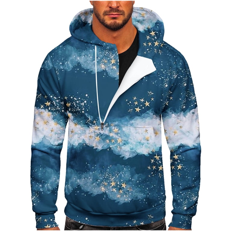 ZCFZJW Winter Men Hoodies Tops Casual Half Zip Up Long Sleeve Color Block Hooded  Sweatshirts Lightweight Graphic Pullover Top with Pockets Blue XXXL -  Walmart.com