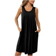 thumbnail image 3 of Htigea Womens Pajamas Dresses Summer Loose Fit Ruffled Crewneck Sleeveless Dress Soft Comfy Nightgown Dress Solid Homewear Dress with Pockets, 3 of 7