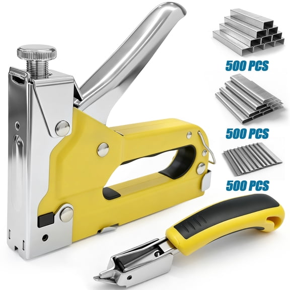 3 In 1 Heavy Duty Staple Gun Kit, Manual U/D/T Type Stapler with 1500 Pcs Staples & Staple Remover, Adjustable Force Hand Stapler for Wood Upholstery Crafts DIY Repair