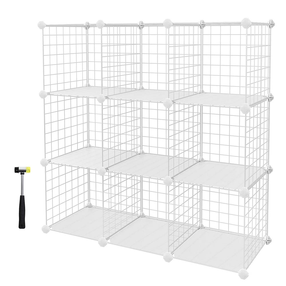 SONGMICS 9Cube Metal Wire Storage Cubes, DIY Closet and Modular Shelving Grids, Wire
