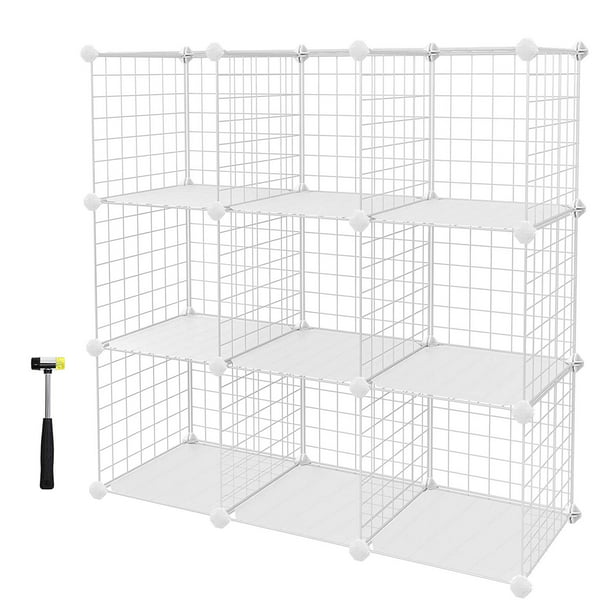 9 Cube Metal Wire Storage Cubes, Cube Grid Wire Storage Shelves White