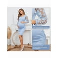 thumbnail image 6 of Floral Mesh Long Sleeve Maternity Midi Dress, Fall Maternity Bodycon Dress for Baby Shower/Photoshoot Light Blue XXL, 6 of 7