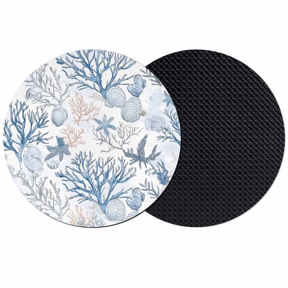 Coastal Coral Coasters Set of 2, Soft Absorbent Coasters for Drinks, Vintage Ocean Blue Starfish Conch Nature Non-Slip Cup Coaster Mat with Rubber Bottom for Home Kitchen Coffee Bar Table Decor 4"