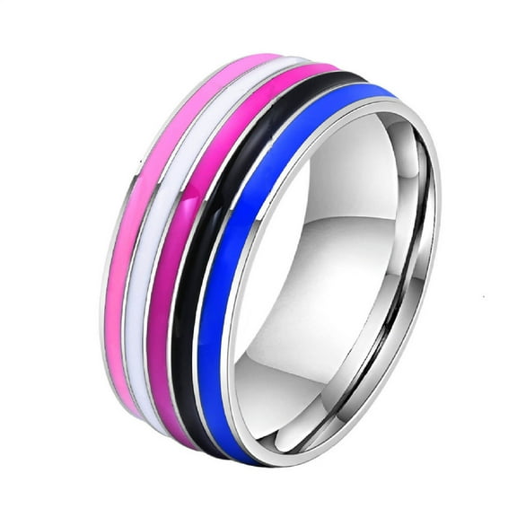 HIJONES Men's Women's Stainless Steel Enamel Rainbow Pride LGBT Ring Lesbian & Gay LGBTQ Pride Couple Wedding Engagement Band Style 1 Size 7
