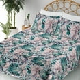 thumbnail image 3 of Ambesonne Tropical Vibes Fitted & Flat Sheet with Shams 4 Pcs Set, Botanical Silhouette, King, Teal Pastel Pink, 3 of 5
