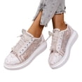 thumbnail image 3 of Womens Lace Sneakers Fashion Mesh Low Cut Canvas Shoes Lace Crochet Lace Up Walking Running Tennis Shoes Lightweight Breathable Flat Wedding Shoes Bridal Sneakers, 39, 3 of 8