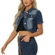thumbnail image 4 of Chaqueta de mezclilla recortada de mujer con cuello de solapa y manga corta, azul, talla S, 4 of 6