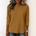 thumbnail image 6 of Womens Tops 3/4 Sleeve Shirts Round Neck Loose Casual Blouses Solid Color Tshirts Khaki M, 6 of 6