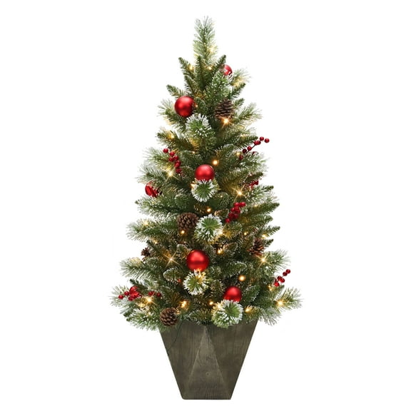 4' Pre-Lit Potted Artificial Adorned Christmas Tree