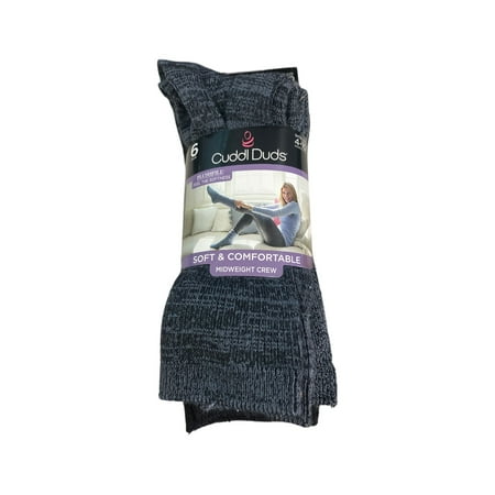Cuddl Duds Women s Soft and Comfortable Midweight Crew Sock  6 Pair (Black Basic 2  Size 4-10)