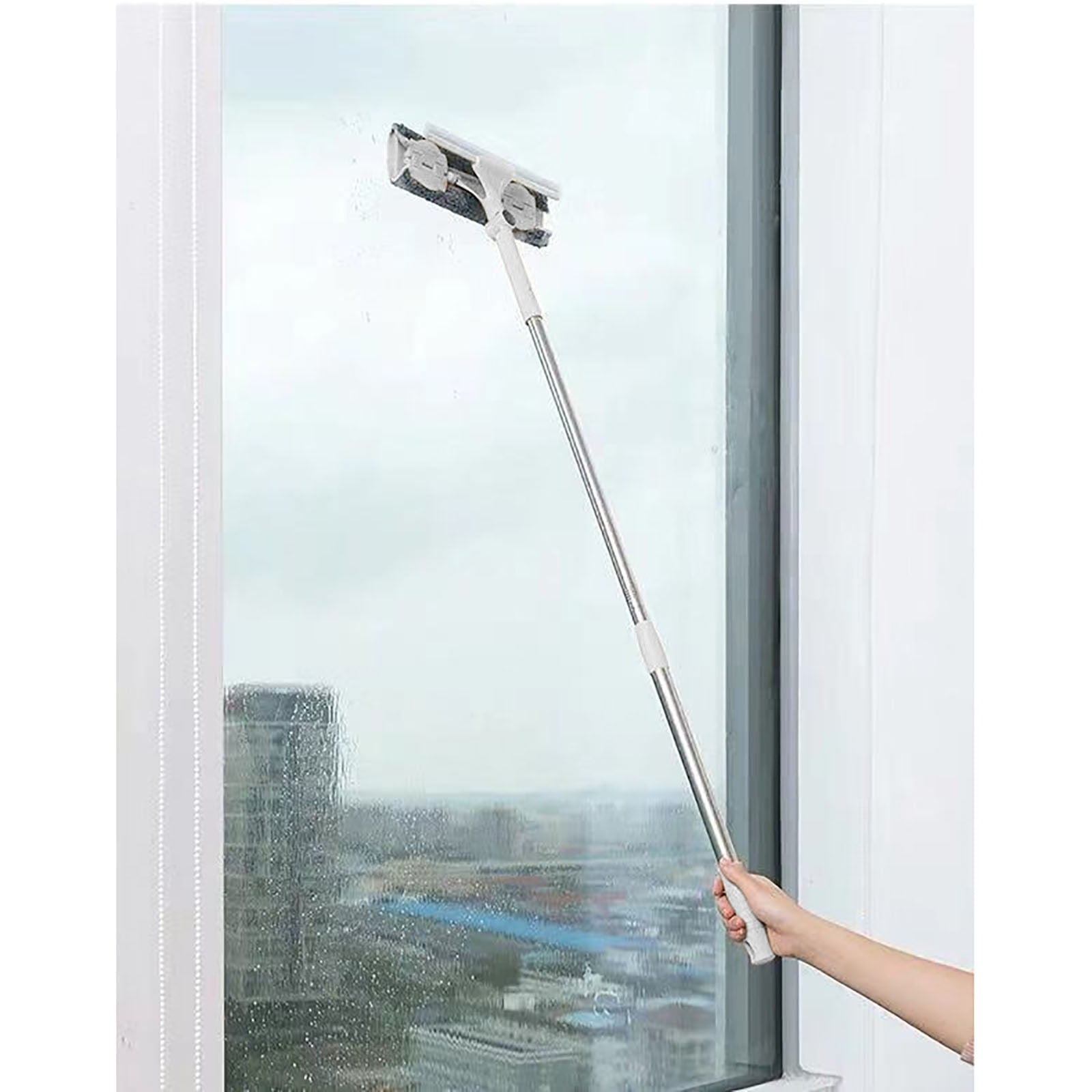 Squeegee for Window Cleaning with Spray, BOOMJOY Shower Cleaner Tool with  51 Adjustable Handle, Microfiber Scrubber with Extendable Pole for Shower