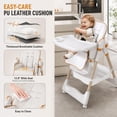 thumbnail image 4 of Baby High Chair for Babies and Toddlers, Foldable Feeding Chair with Wheels, Adjustable Seat Height, Backrest, Footrest, Removable Tray, PU Cushion, 5-Point Harness, White, 4 of 7