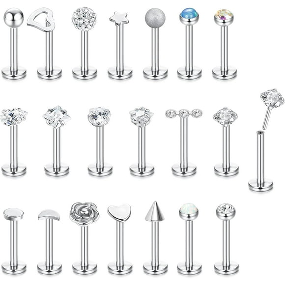 Bague à Lèvres Sans Fil 16G - Boucles d'Oreilles Hélice Tragus en Acier Inoxydable pour Femmes Hommes - Bijoux Labret Medusa Perçage Cartilage 8mm Bagues à Lèvres Sans Fil Argent