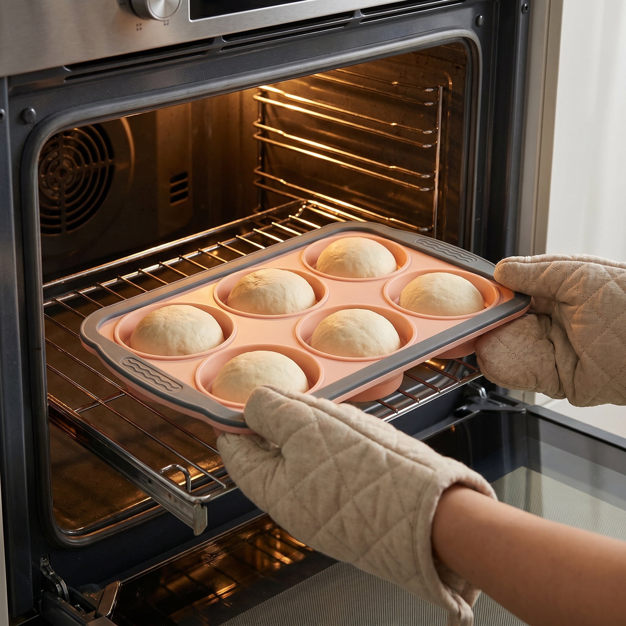Unique Bargains 12-Cup Nonstick Silicone Muffin-Pan with Steel Rim Pink 10.2"x6.9"x1.3"