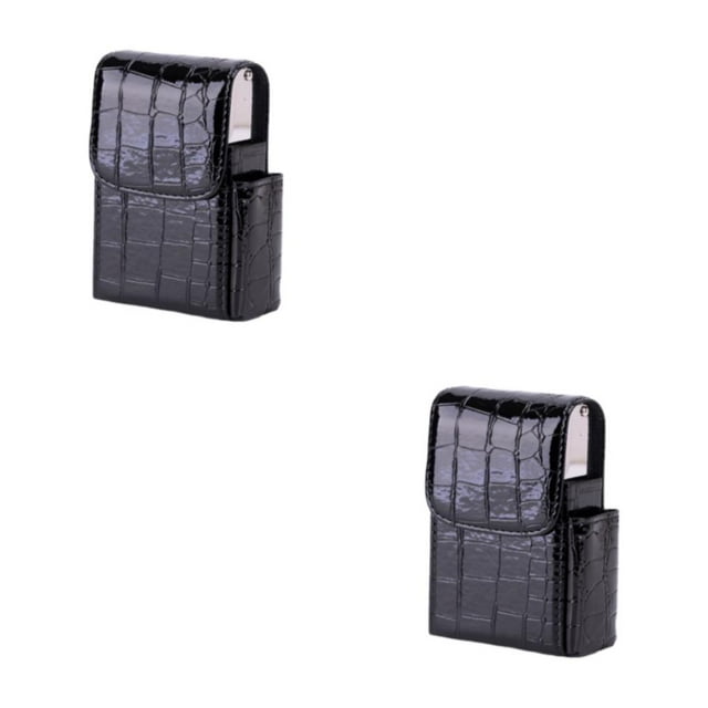 Monstrate Caja de cigarrillos de amplia aplicación con PU para tarjetas de visita Caja de cigarrillos de PU ligera y portátil Cocodrilo negro cocodrilo negro 2Conjunto