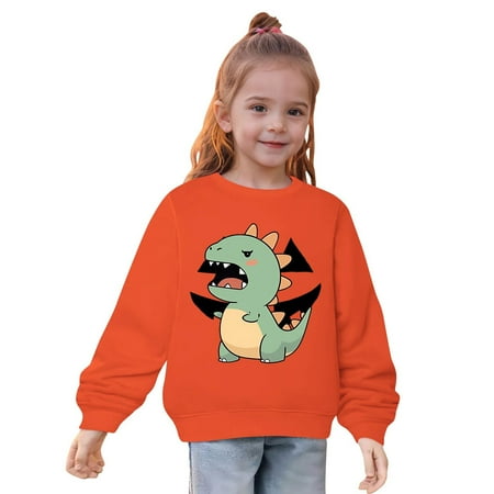 

DOSUKRAI Kid Cotton Sweatshirt Toddler Girl Cute Dinosaur Print Sweatshirts Casual Crew Neck Long Sleeve Pullover Sweatshirt Fall Winter Deals of the Day Clearance Orange 9 Years