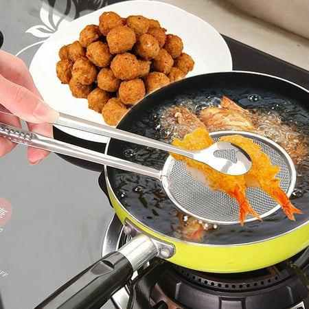

New Steel Food Clip Snack Fryer Strainer BBQ Buffet Serving Tongs Fried Tong Frying Mesh Colander Filter Oil Drainer