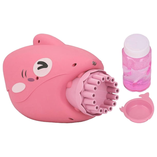 Kids Bubble Maker Toy Cooling Fan 15 Holes Fish Shaped Electric Bubble Machine for Outdoor Pink