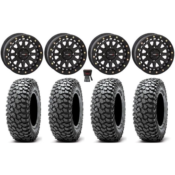 System 3 SB-6 15" Wheels Black (6 1) 37" RocScraper Tires Can-Am Maverick X3 / Honda Pioneer 1000 / Talon
